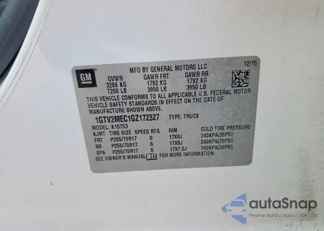 2016 GMC Sierra K1500 Sle z USA, uszkodzony, nr VIN 1GTV2MEC1GZ172327